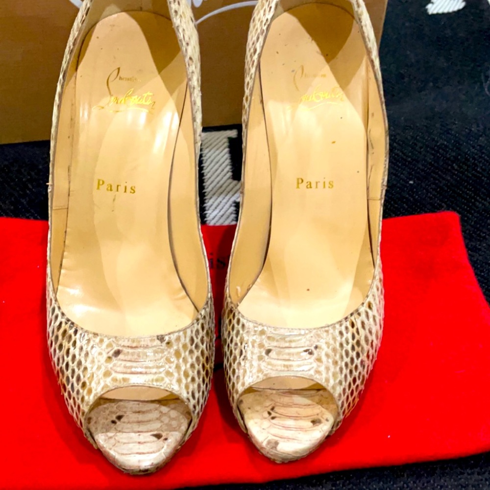Authentic Christian Louboutin Peep toe w python
